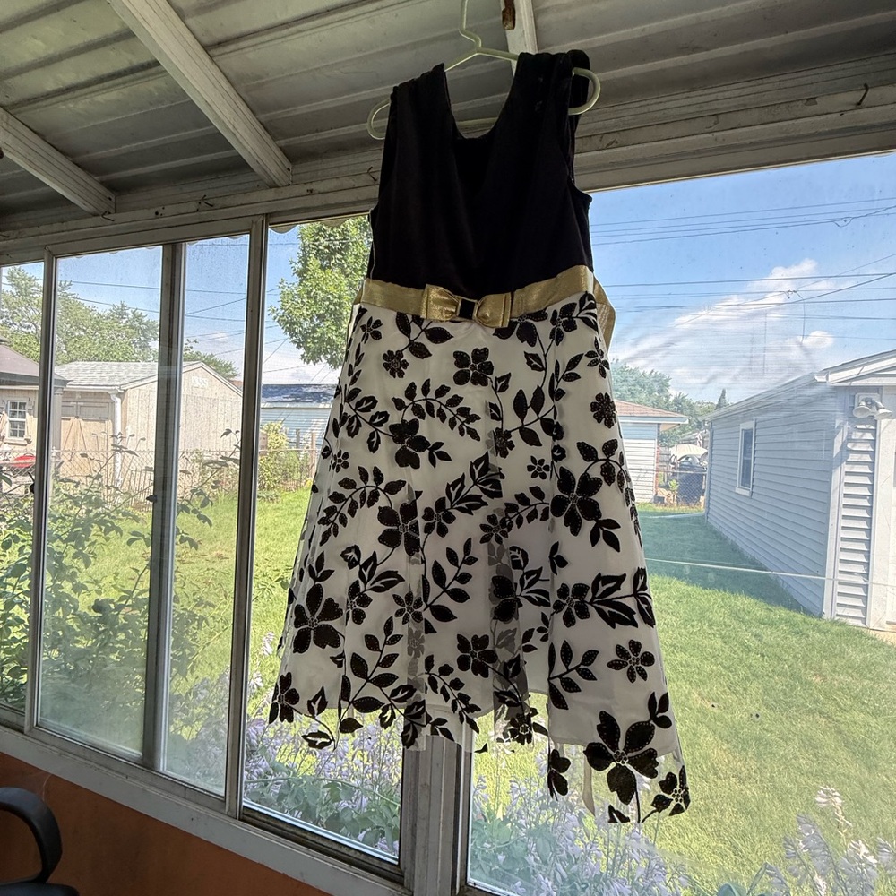 Jona Michelle Black Velvet Dress with Gold Accents